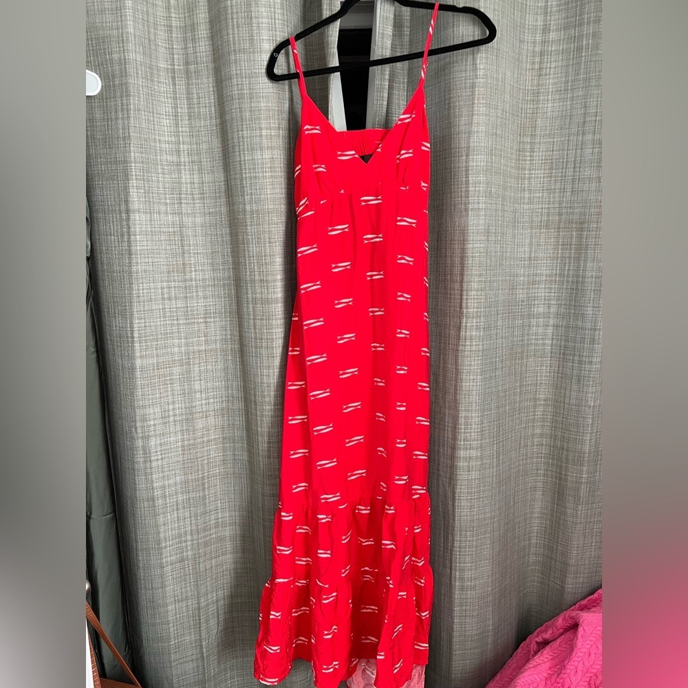 A new day Red Dress with White fish Pattern